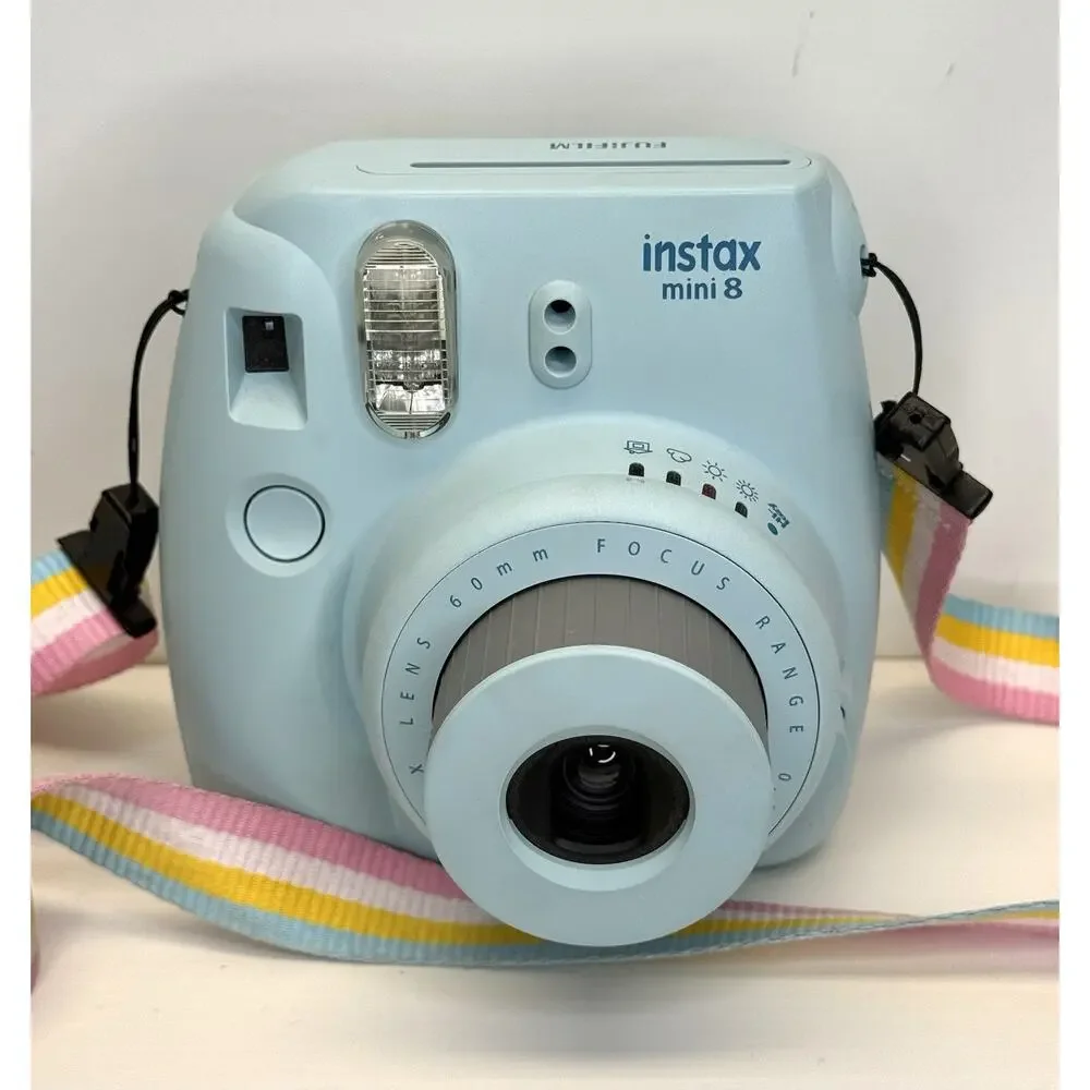 Fujifilm Instax Mini Instant Camera with Light Blue Case and Pastel Strap